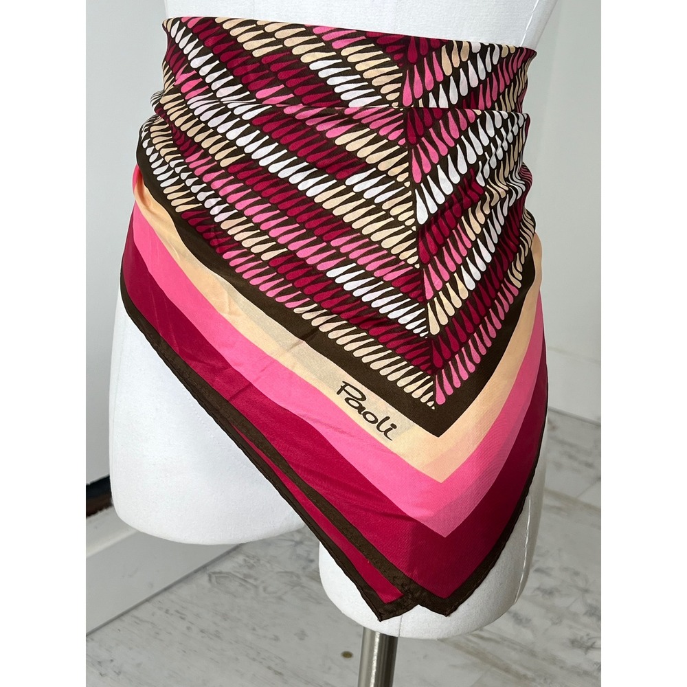 Paoli Vintage Square Scarf Pink Magenta Geometric Teardrop Made in Japan Acetate